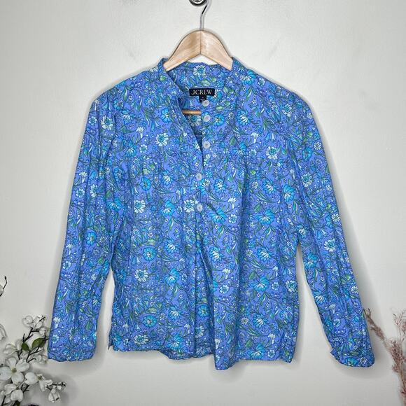 J. CREW Fresco Top in Floral Cotton Poplin Blue Sz S {H15} - Picture 4 of 8